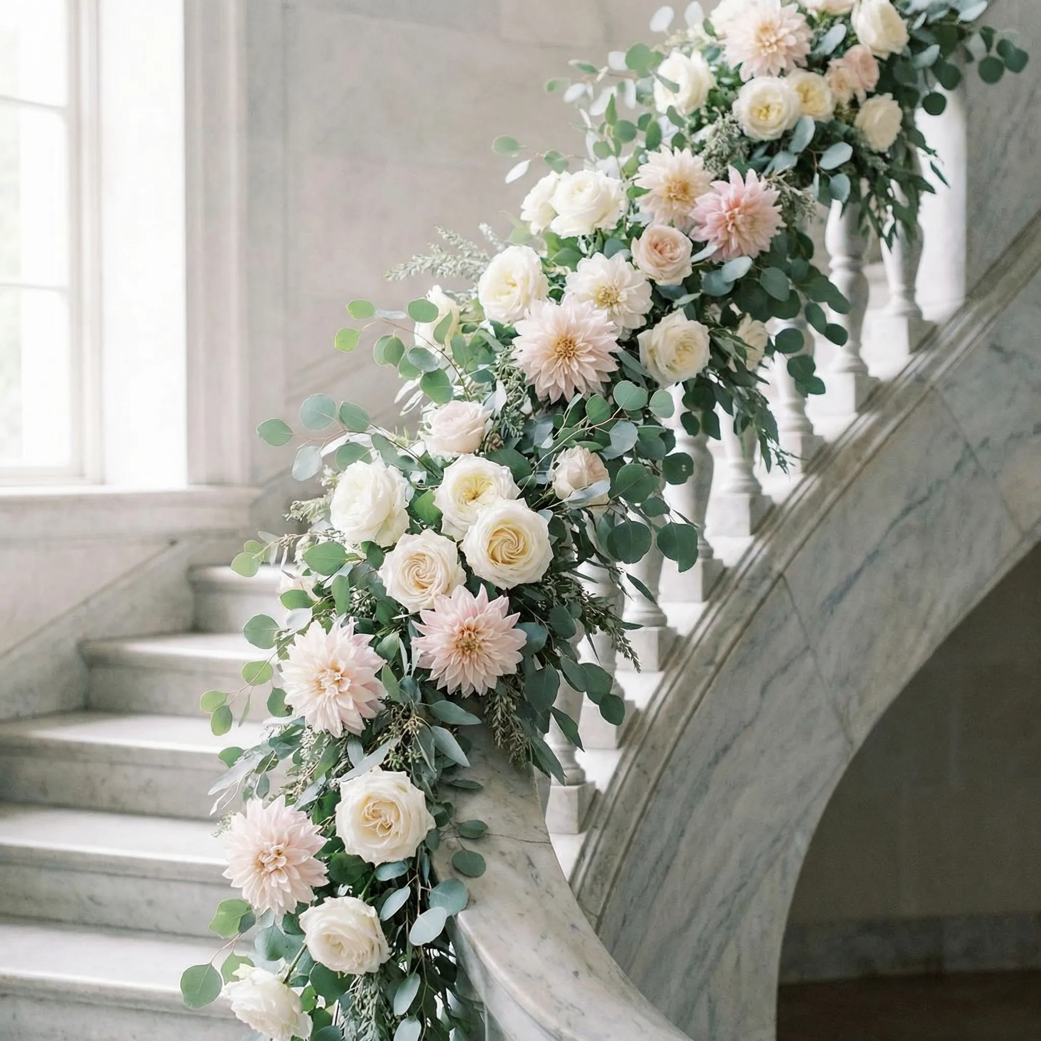 Staircase Floral Mockup, From Railing to Landing